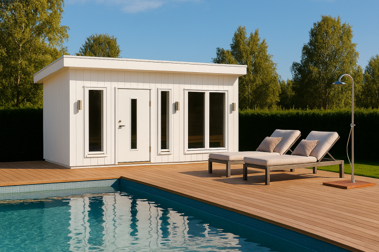 Bastu med läcker fondvägg i bastu