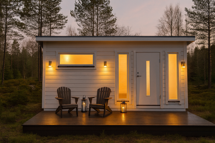 Bastu med bränd och borstad panel