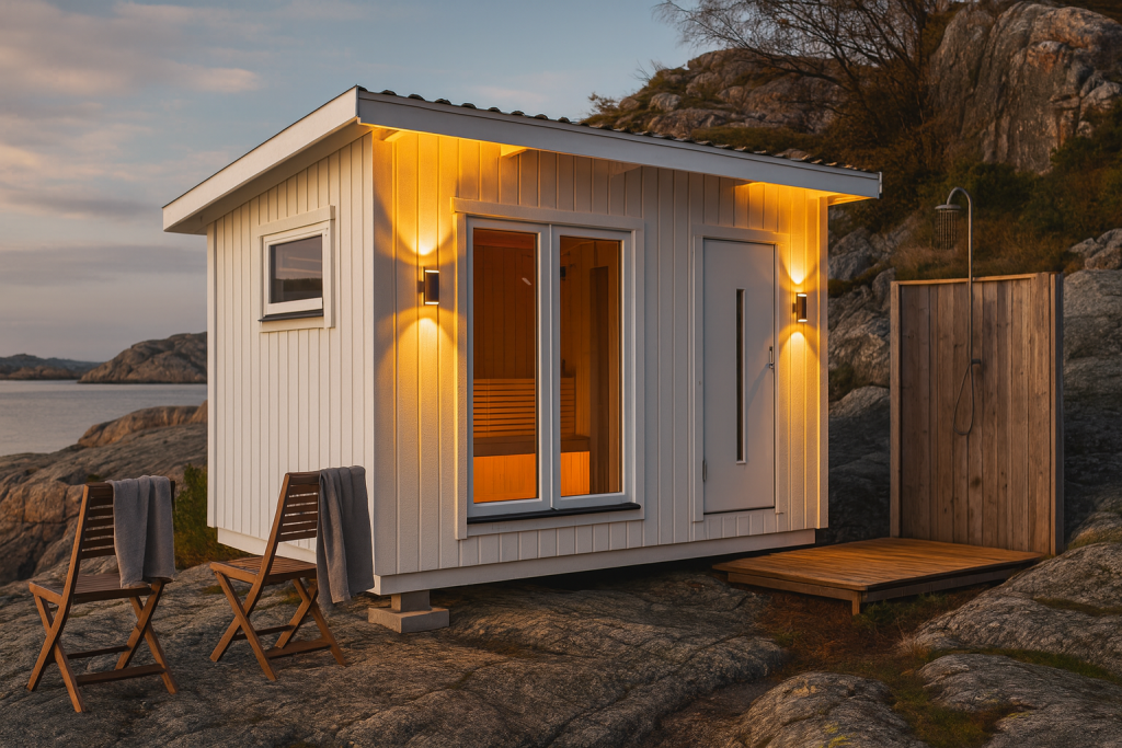 Bastustuga med litet omklädningsrum