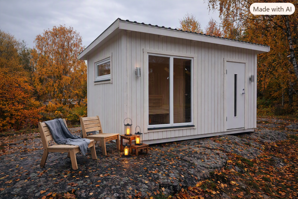 Bastustuga med litet relaxrum